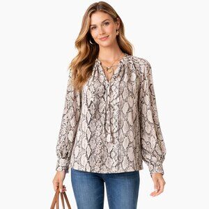 AVA & VIV Snake Animal Print Peasant Blouse Boho Casual Tie Neck Flowy Top 2X